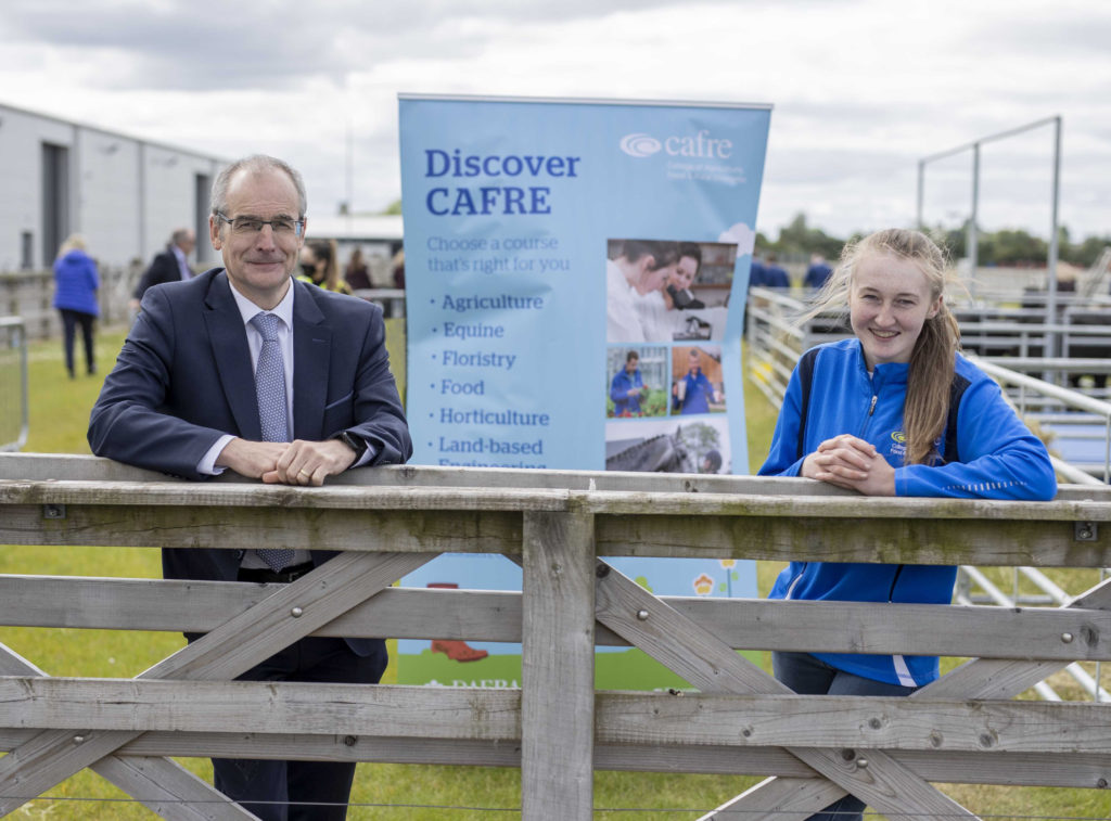 Martin McKendry, CAFRE College Director congratulates Molly Bradley on her achievements in ABP’s Angus Youth Challenge’ Awards Ceremony at Balmoral Park.