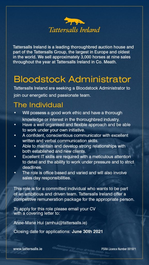 job description for Bloodstock administrator at Tattersalls