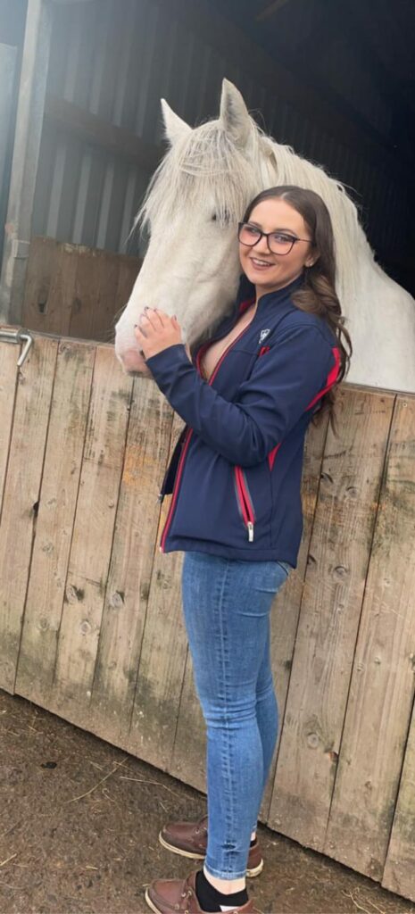 Paula Gilroy from Derrygonnelly, Co Fermanagh who completed her Level 2 Agriculture Business Operations course in beef production at Enniskillen Campus in February 2022 pictured with her horse “Bell”.